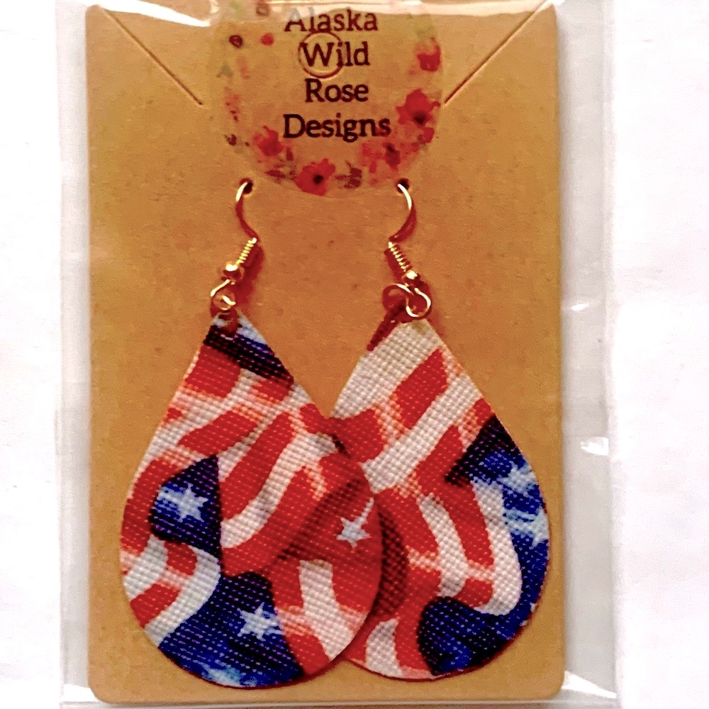 Patriotic 4th of July Faux Leather Earrings Handcrafted NWT